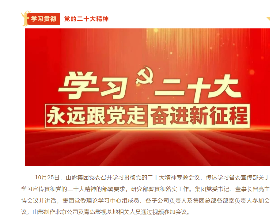 山影集團(tuán)黨委召開學(xué)習(xí)貫徹黨的二十大精神專題會(huì)議